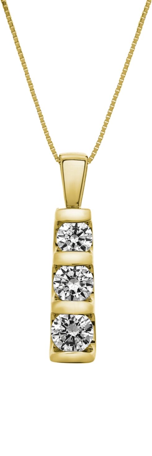 Macy's Three-Stone Diamond Pendant Necklace in 14k White Gold or 14k Yellow Gold (1/2 ct. t.w.) - Yellow Gold