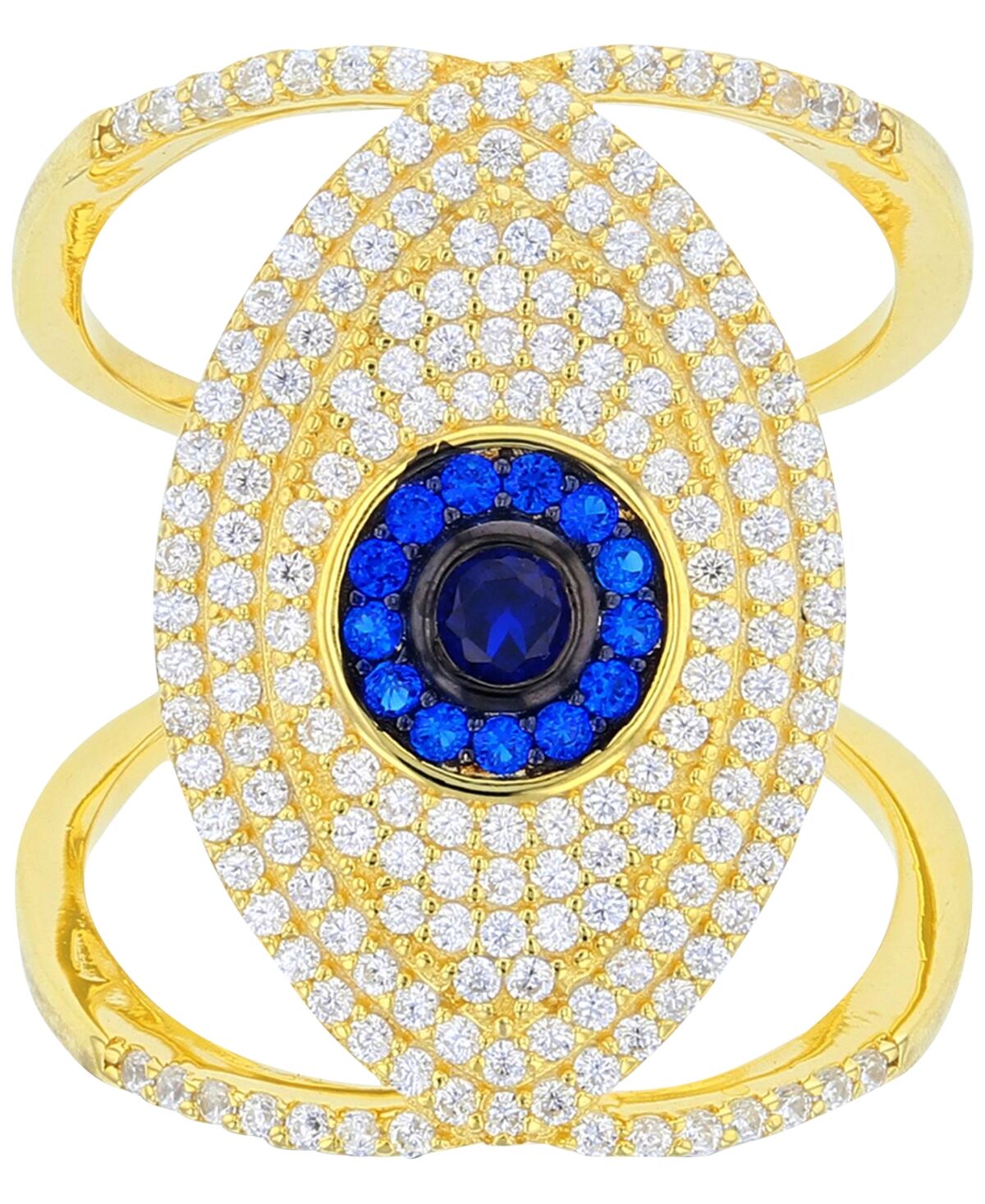 Macy's Cubic Zirconia Lab-Created Blue Spinel (1/3 ct. t.w.) Evil Eye Ring in 14k Gold-Plated Sterling Silver - Blue Spinel