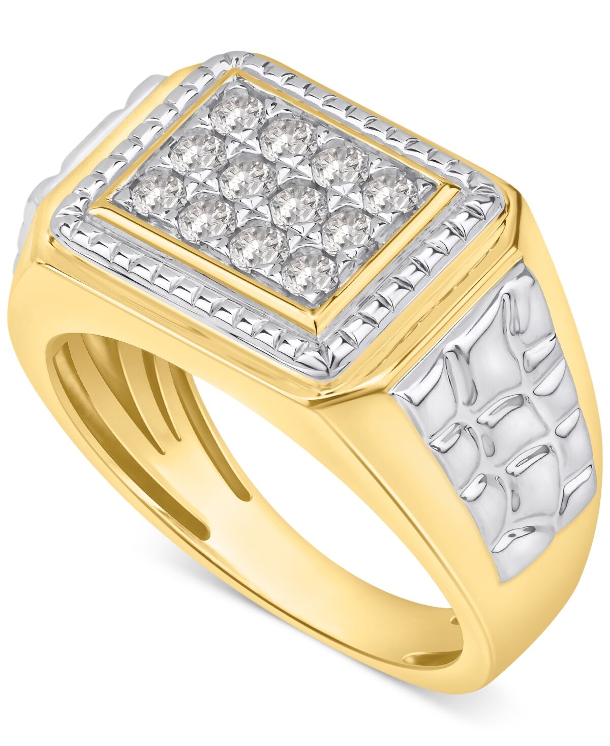 Macy's Men's Diamond Textured Ring (1/2 ct. t.w.) in 10k Gold - Yellow Gold
