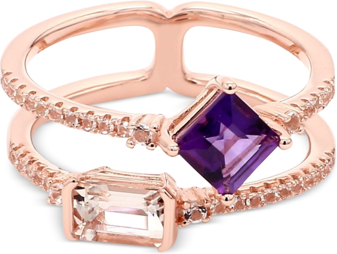 Macy's Amethyst (1/2 ct. t.w.), Morganite (1/2 ct. t.w.) & White Topaz (1/4 ct. t.w.) Double Row Ring in Gold-Plated Sterling Silver (Also in Garnet/Morganit