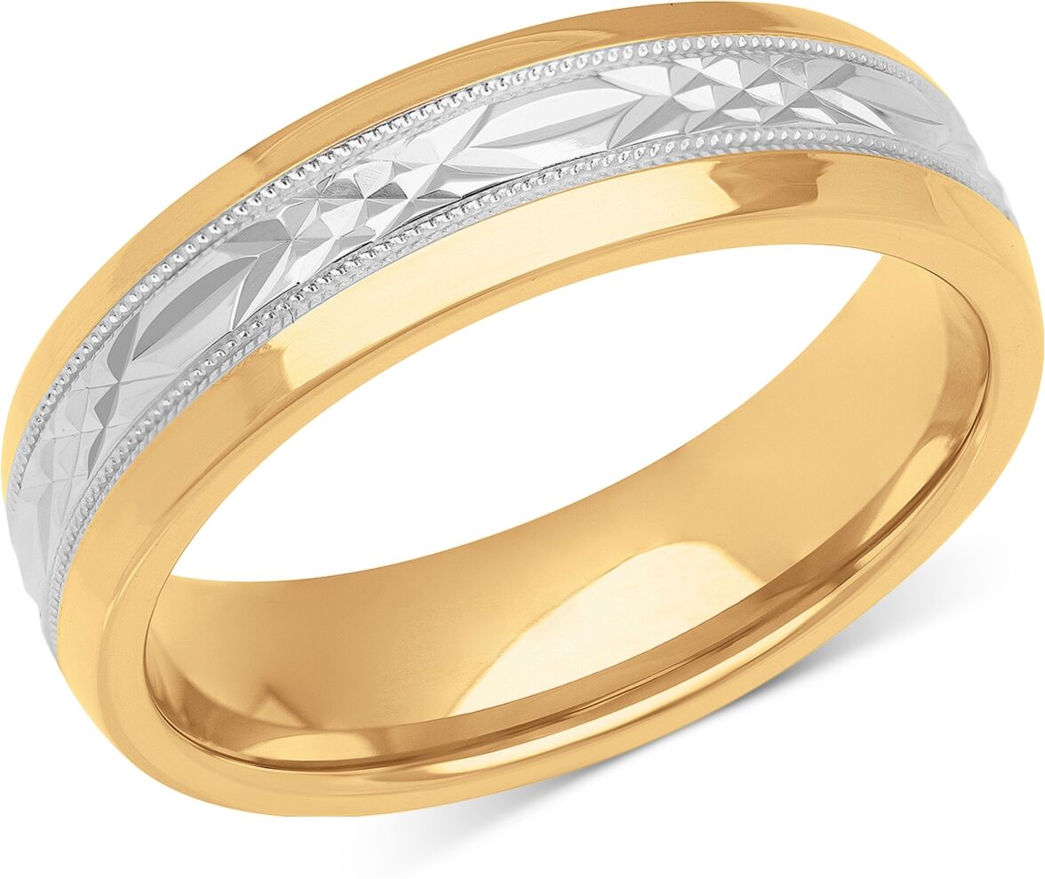 Macy's Men's Carved & Beaded Wedding Band in Sterling Silver & 18k Gold-Plate - Two-Tone