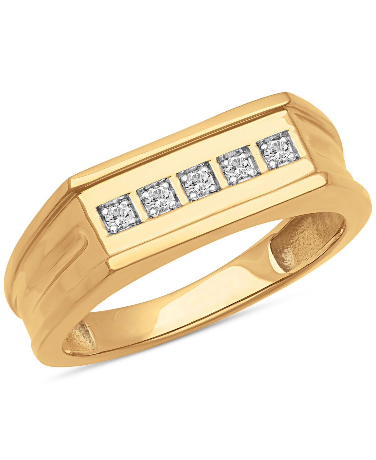 Macy's Men's Diamond Squared Band (1/10 ct. t.w.) in 18k gold-plated sterling silver - Gold Over Silver