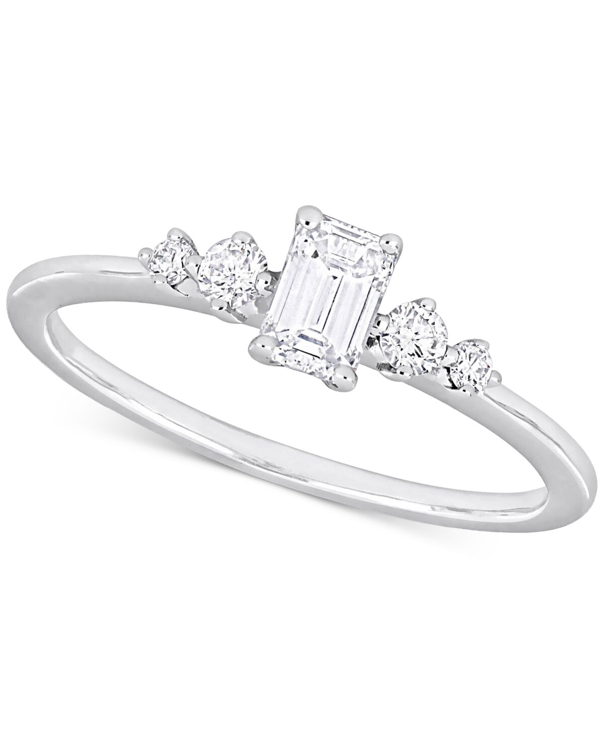 Macy's Diamond Emerald- & Round-Cut Three Stone Engagement Ring (1/2 ct. t.w.) in 14k White Gold - White Gold