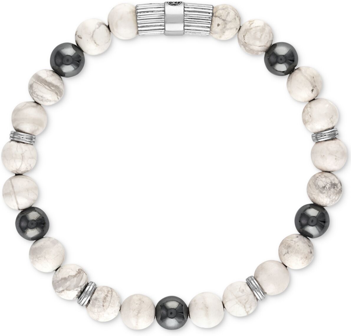 Esquire Men's Jewelry Howlite & Hematite Beaded Stretch Bracelet in Sterling Silver, Created for Macy's - Silver