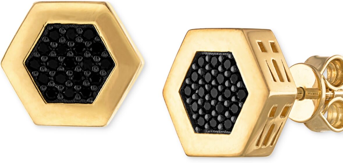 Bulova Men's Icon Black Diamond (3/8 ct. t.w.) Stud Earrings in 14k Gold-Plated Sterling Silver - Na