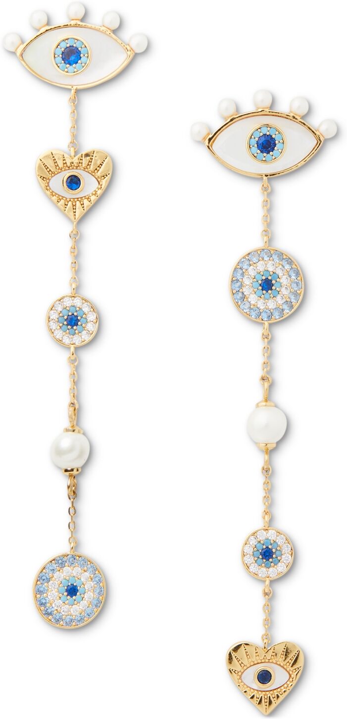 Kate Spade New York Gold-Tone Mixed Stone Evil Eye Linear Drop Earrings - Cream Multi