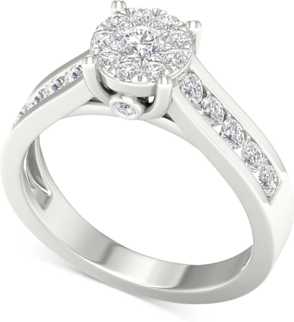 Macy's Diamond Cluster Channel-Set Engagement Ring (3/4 ct. t.w.) in 14k White Gold - White Gold