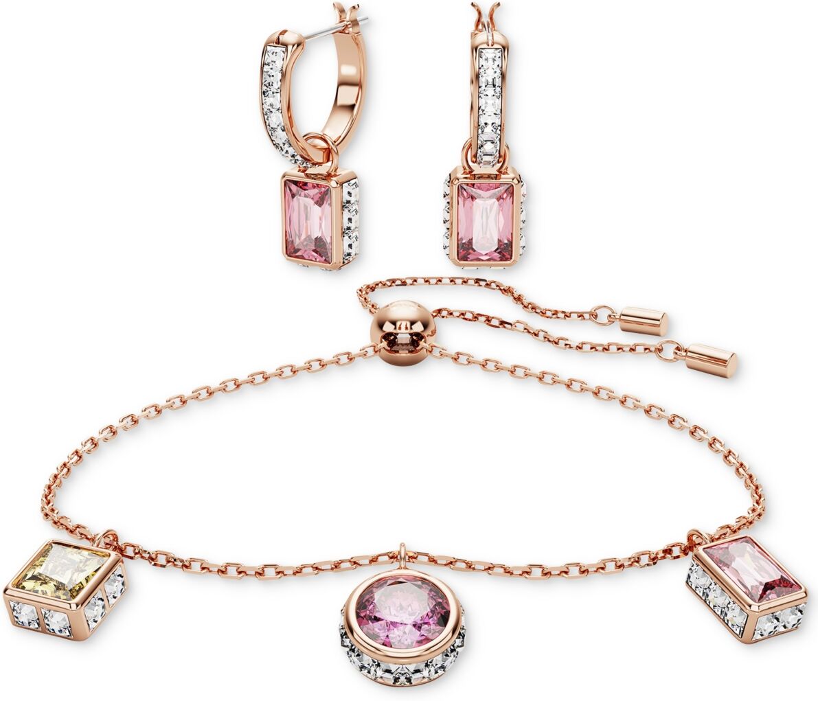 Swarovski Rose Gold-Tone Mixed Crystal Charm Slider Bracelet & Hoop Earrings Set - Multicolored