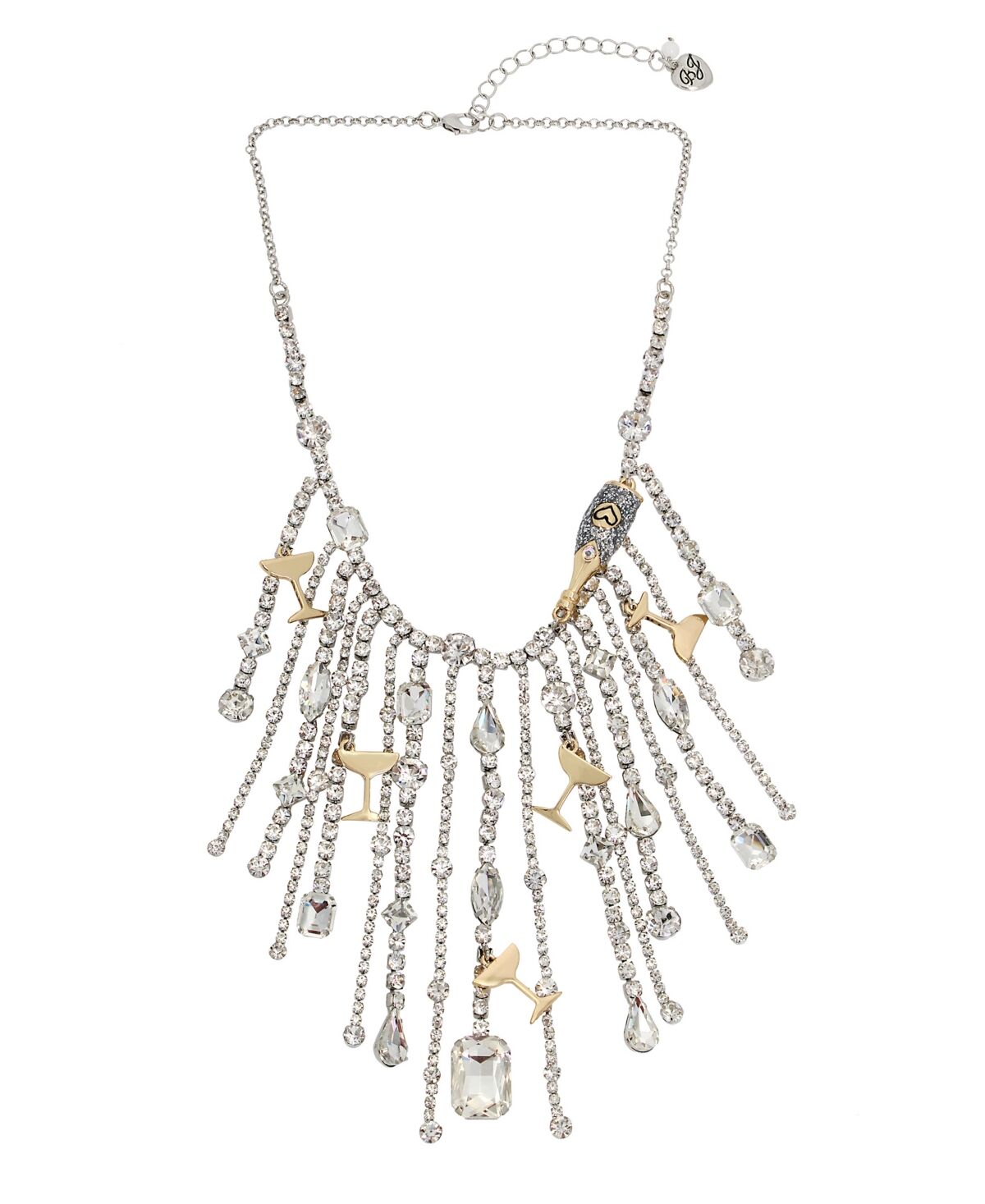 Betsey Johnson Faux Stone Going All Out Fringe Bib Necklace - Crystal, Rhodium
