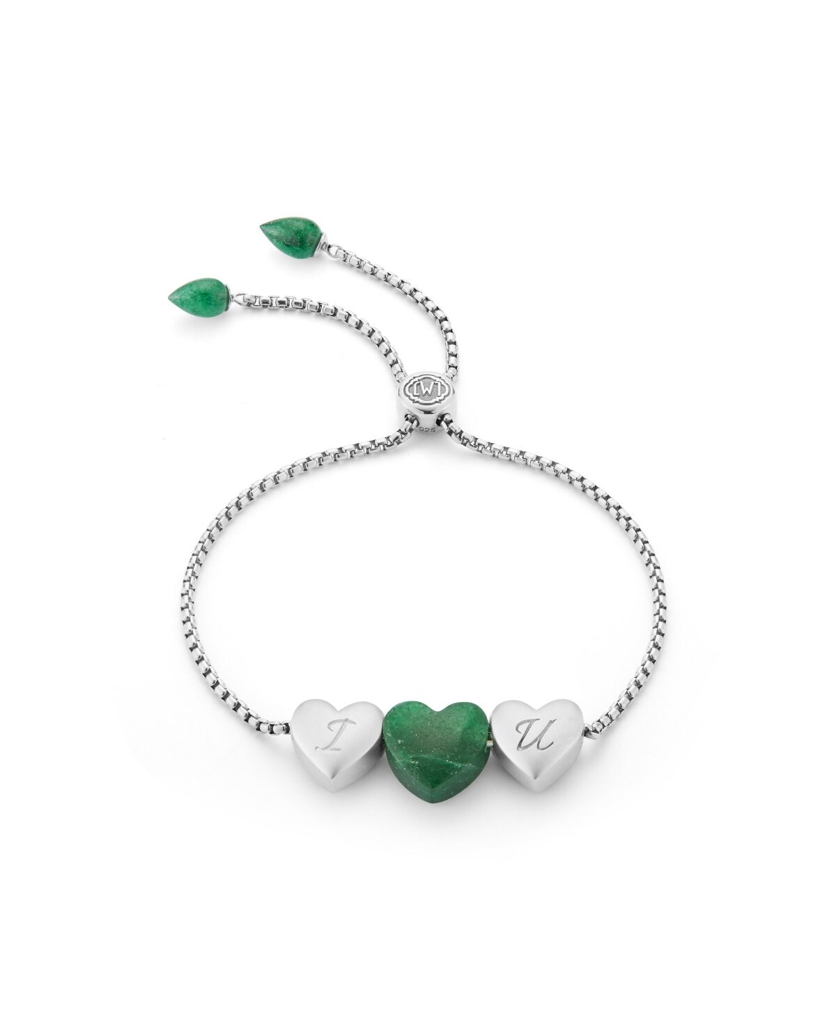 LuvMyJewelry Luv Me Love Heart Green Aventurine Gemstone Sterling Silver Bolo Adjustable Bracelet - White
