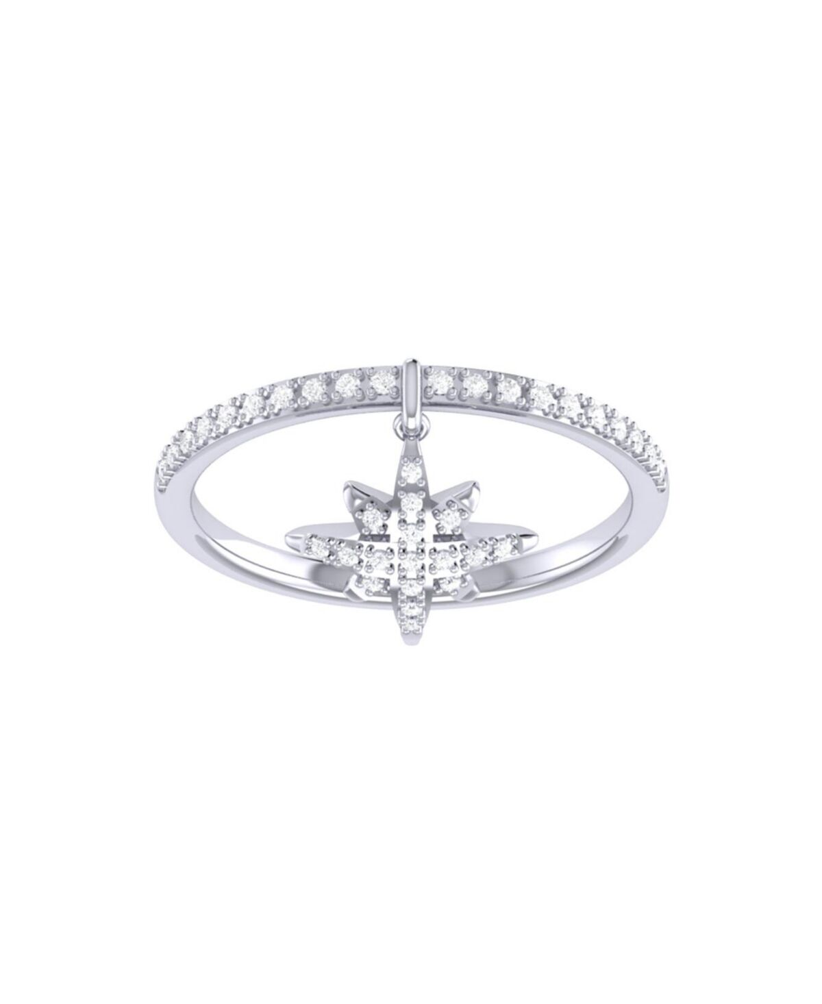 LuvMyJewelry North Star Design Sterling Silver Diamond Charm Women Ring - White