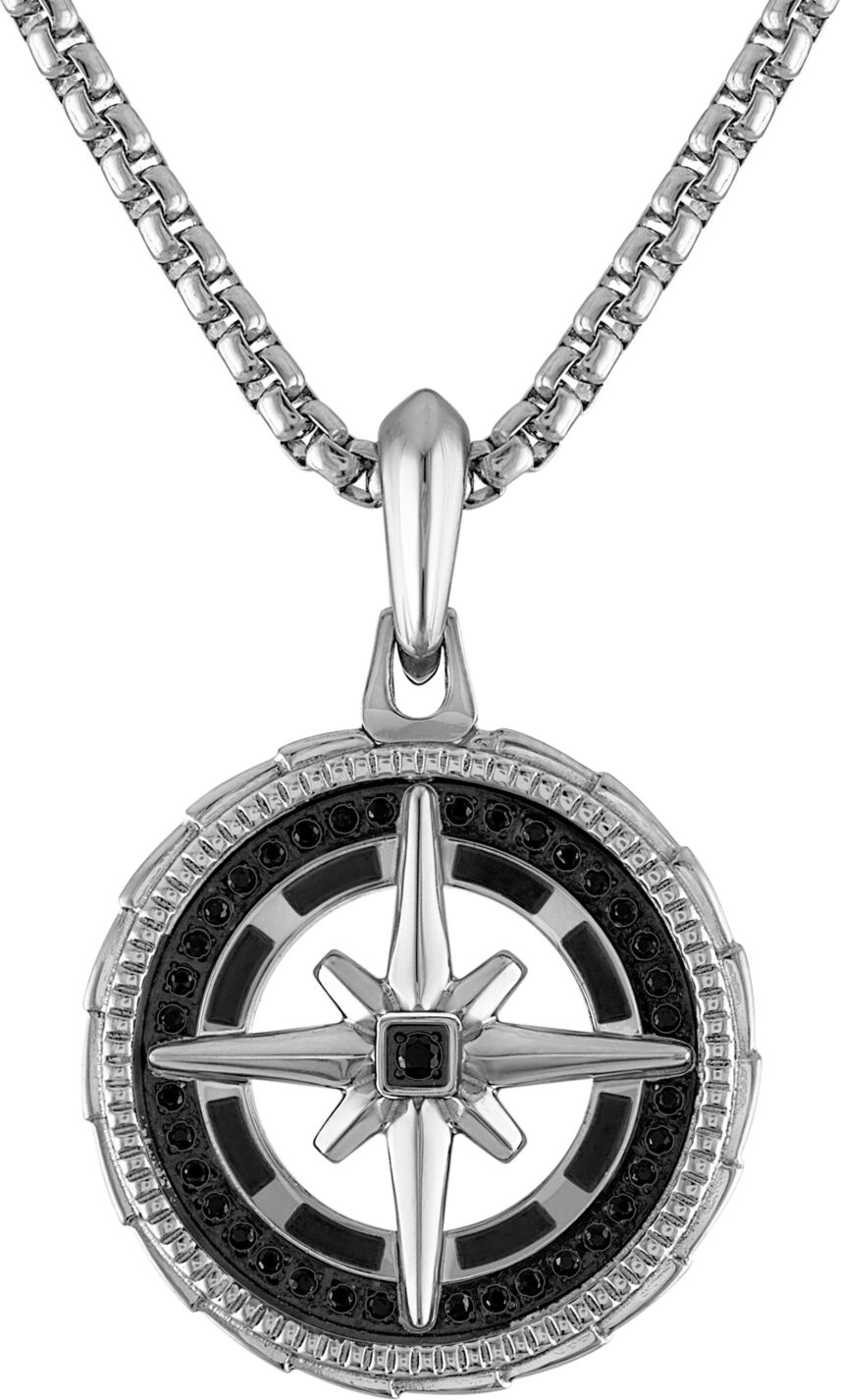 Bulova Stainless Steel Black Diamond Marine Star Pendant Necklace, 24