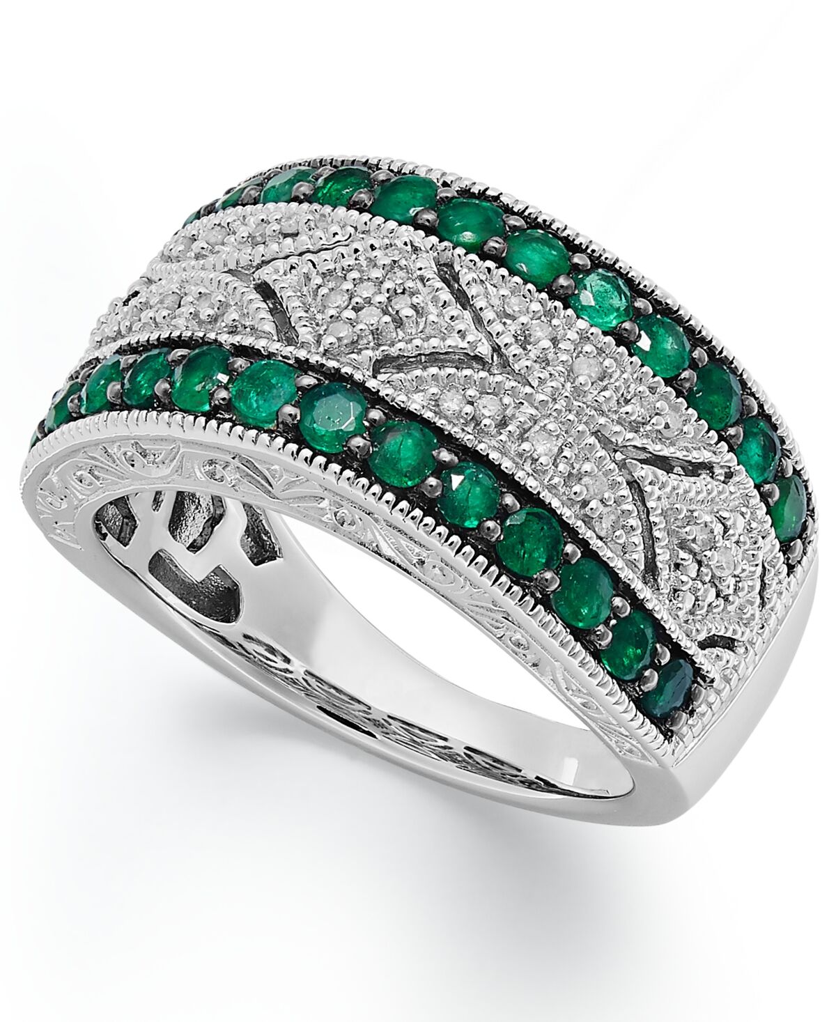 Macy's Sapphire (1 ct. t.w.) and Diamond (1/10 ct. t.w.) Ring in Sterling Silver (Also Available in Emerald and Ruby) - Emerald