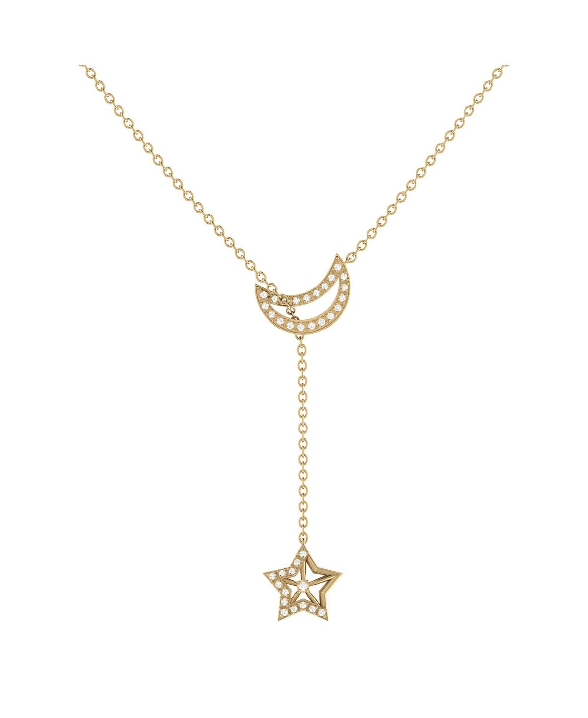 LuvMyJewelry Shooting Star Moon Crescent Design Sterling Silver Diamond Women Necklace - Yellow