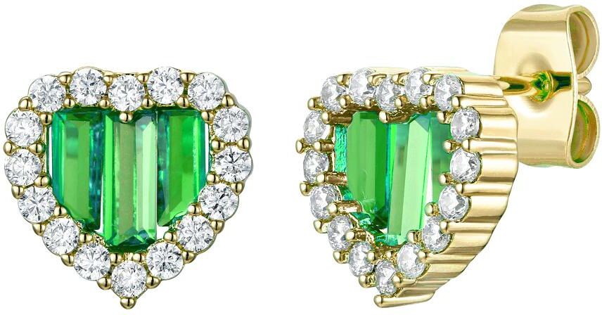 Gigigirl Gigi Girl Teens/Young Adult 14k Gold Plated with Colored Cubic Zirconia Baguette Heart Halo Stud Earring - Green