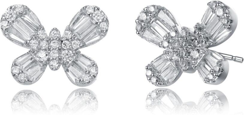 Gigigirl Gigi Girl Teens/Young Adults Sterling Silver with Baguette and Clear Round Cubic Zirconia Butterfly Stud Earrings - Silver