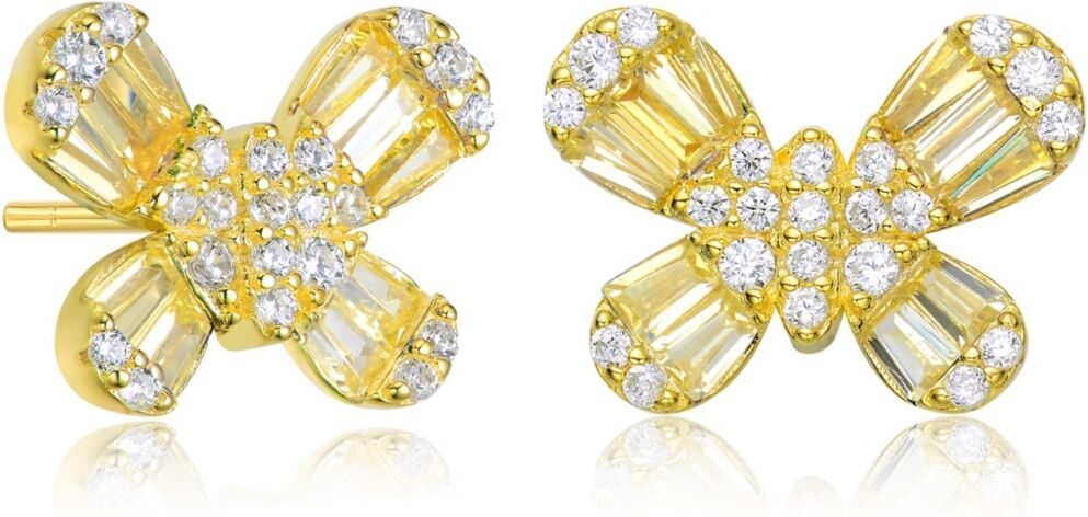 Gigigirl Gigi Girl Teens/Young Adults Sterling Silver with Baguette and Clear Round Cubic Zirconia Butterfly Stud Earrings - Yellow