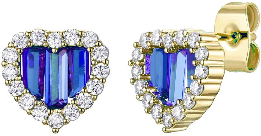 Gigigirl Gigi Girl Teens/Young Adult 14k Gold Plated with Colored Cubic Zirconia Baguette Heart Halo Stud Earring - Blue