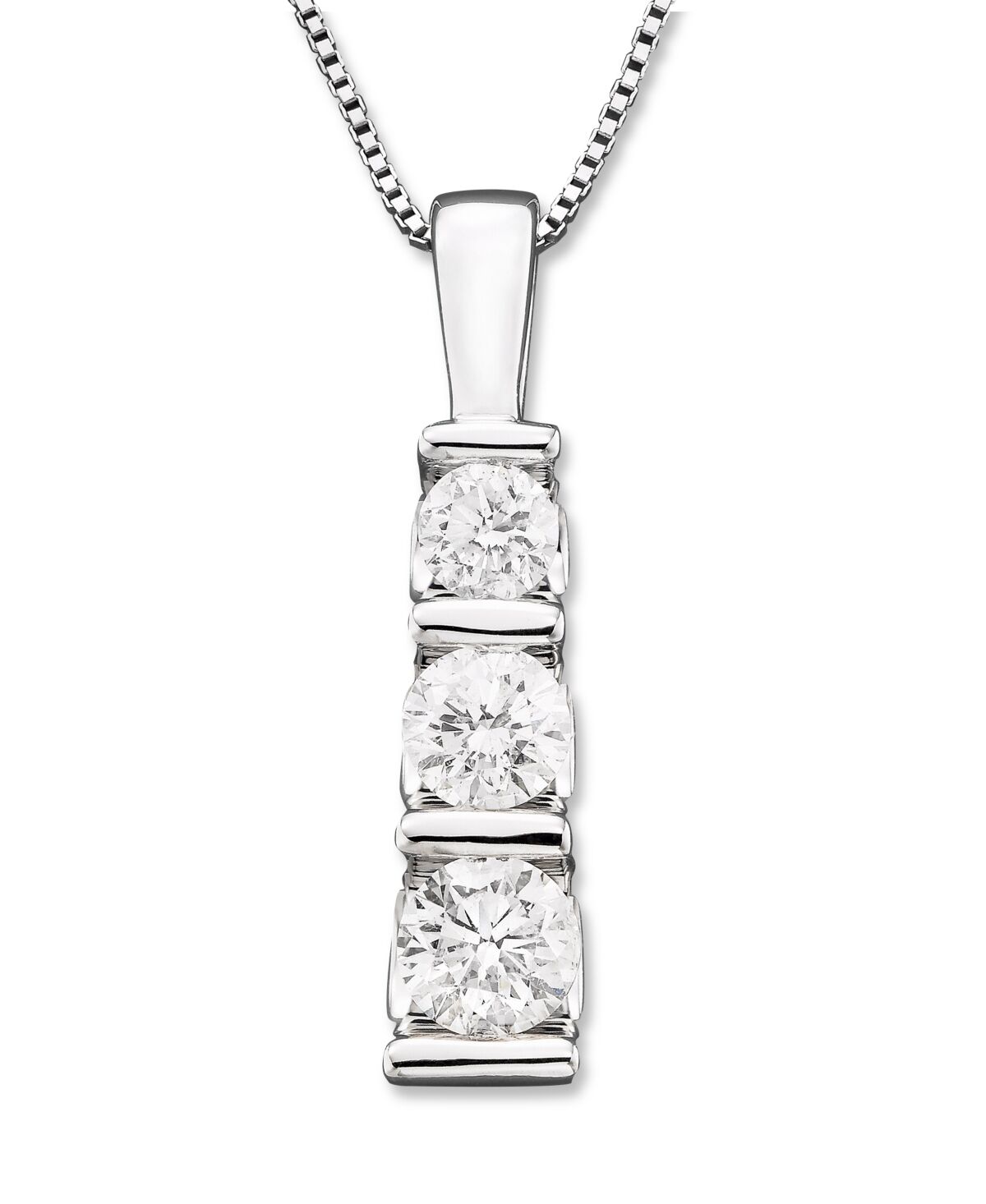Macy's Three-Stone Diamond Pendant Necklace in 14k White Gold or 14k Yellow Gold (1/2 ct. t.w.) - White Gold