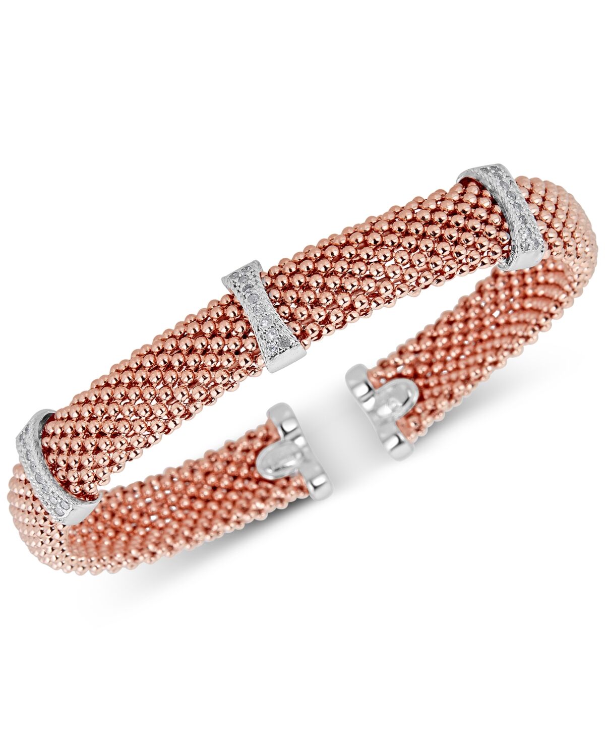 Macy's Diamond Mesh-Look Station Bangle Bracelet (1/4 ct. t.w.) in Sterling Silver & 14k Rose Gold-Plated Sterling Silver - Rose Gold/Silver
