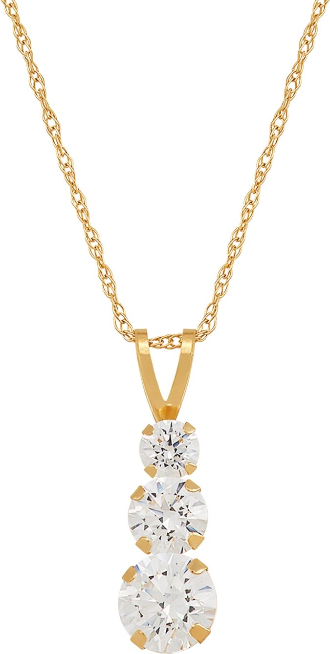 Macy's Cubic Zirconia Three Stone Pendant Necklace in 14k Yellow Gold - Gold