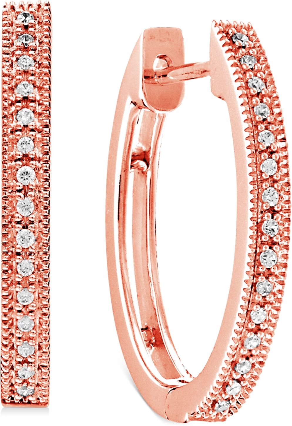 Macy's Diamond Small Milgrain Hoop Earrings (1/10 ct. t.w.) in 10k Rose Gold, 0.75