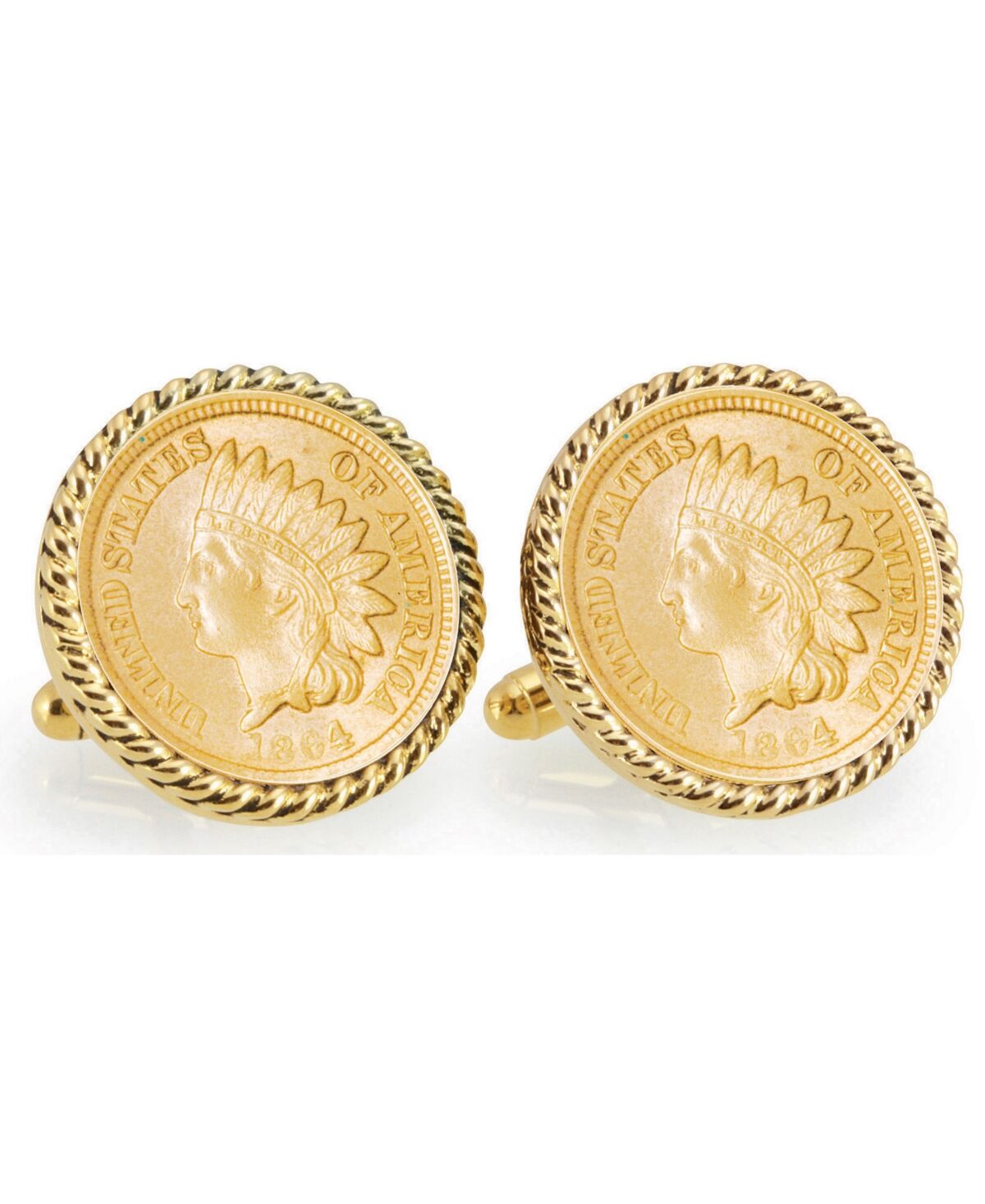 American Coin Treasures Gold-Layered Civil War Indian Head Penny Rope Bezel Coin Cuff Links - Gold
