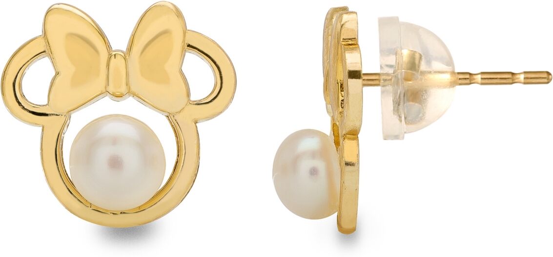 Disney Children's Cultured Freshwater Pearl (4mm) Minnie Mouse Stud Earrings in 14k Gold - Yellow Gold