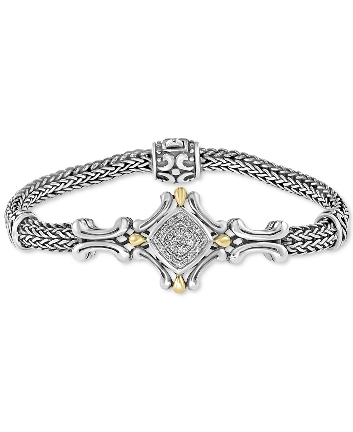 Effy Collection Effy Diamond Cluster Antique-Look Bracelet (1/10 ct. t.w.) in Sterling Silver & 18k Gold - Sterling Silver  k Gold