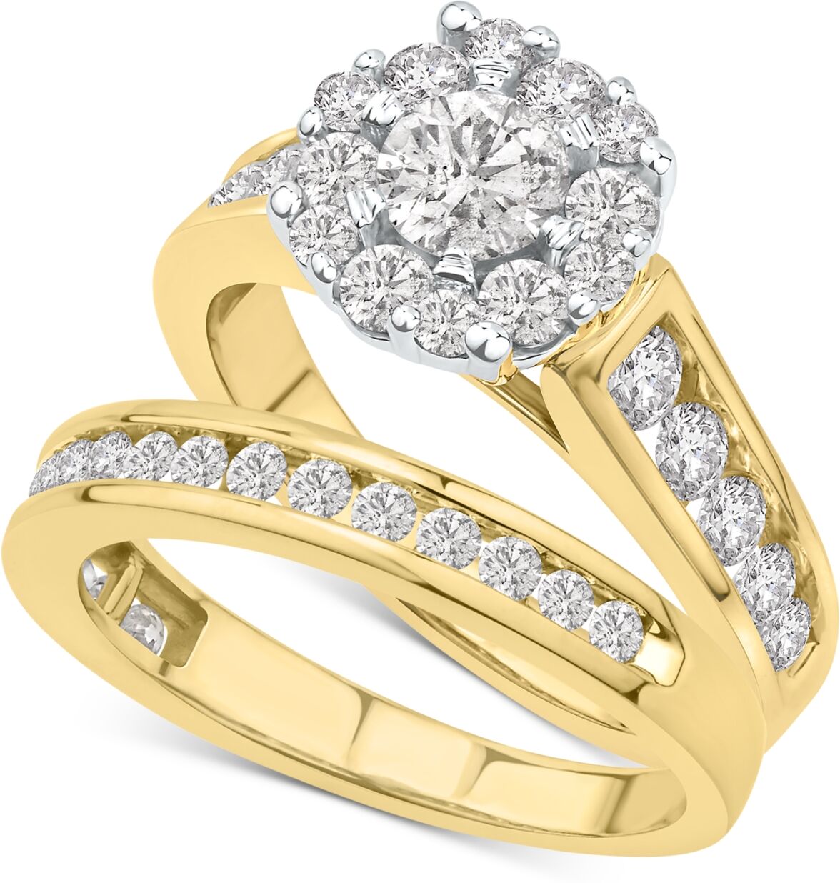 Macy's Diamond Halo Channel-Set Bridal Set (2 ct. t.w.) in 14k Two-Tone Gold - Yellow  White Gold