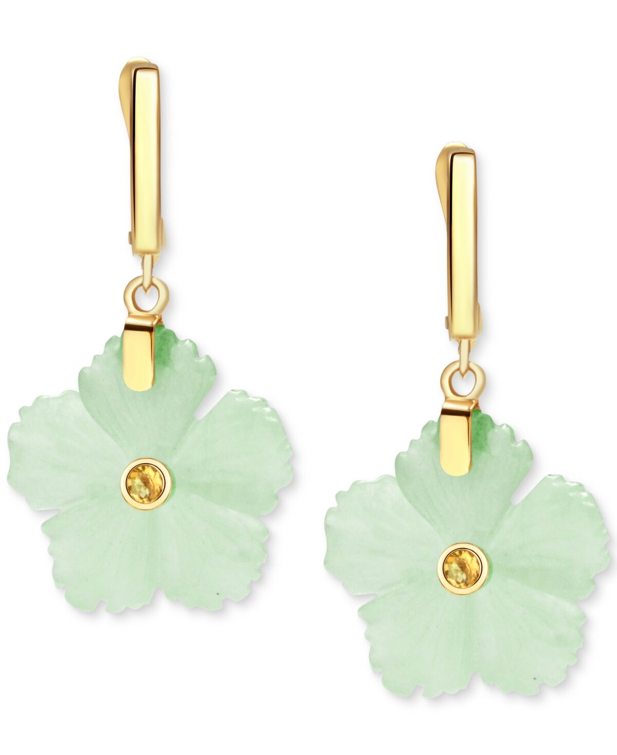 Macy's Jade & Citrine (1/8 ct. t.w.) Flower Drop Earrings in 14k Gold-Plated Sterling Silver - Gold Over Silver