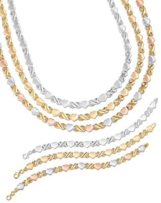 Giani Bernini Tri Tone Hearts Kisses Necklace Bracelet Collection In 18k White Rose Yellow Gold Plated Sterling Silver Created For Macys