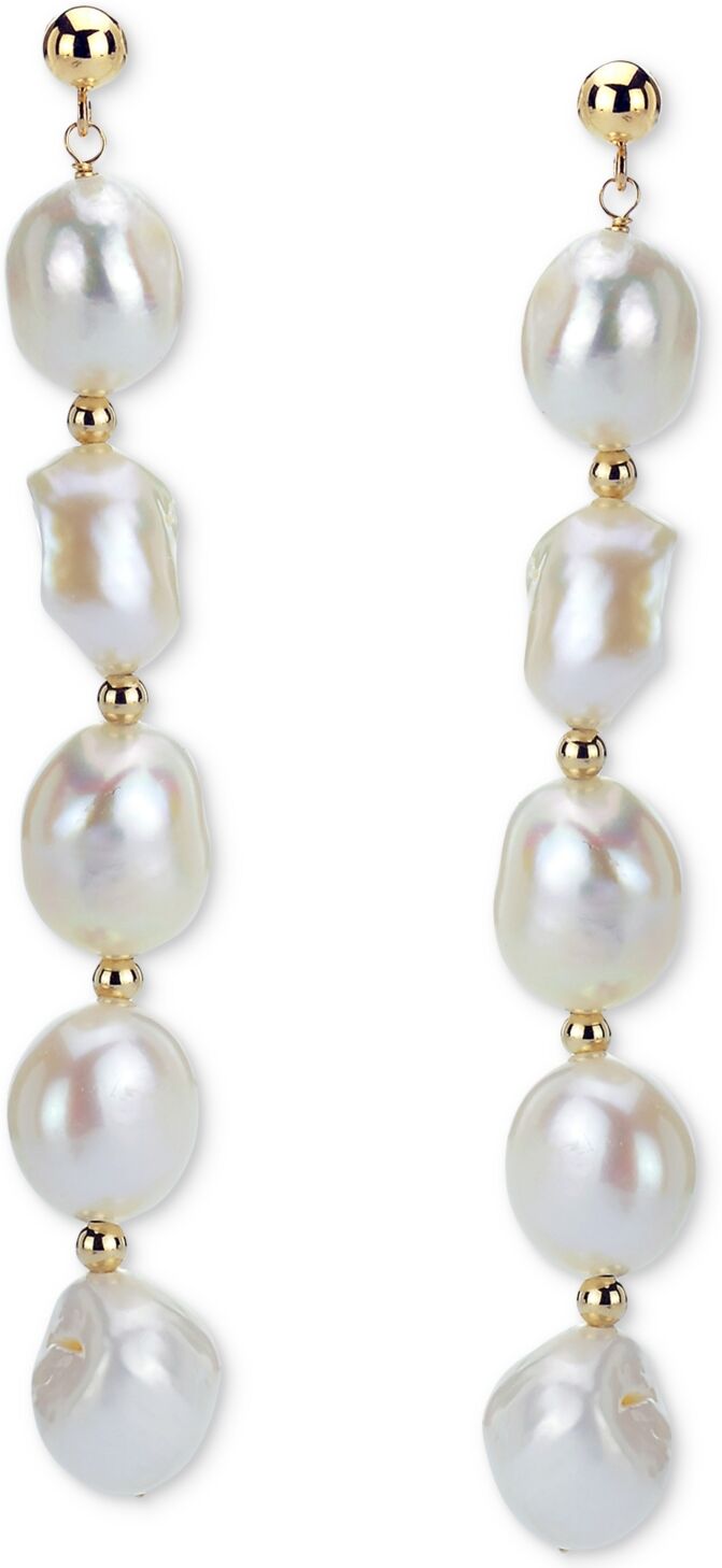 Macy's Black Cultured Freshwater Baroque Pearl (11-12mm) Drop Earrings in 14k Gold (Also in White & Pink Cultured Freshwater Baroque Pearl) - White