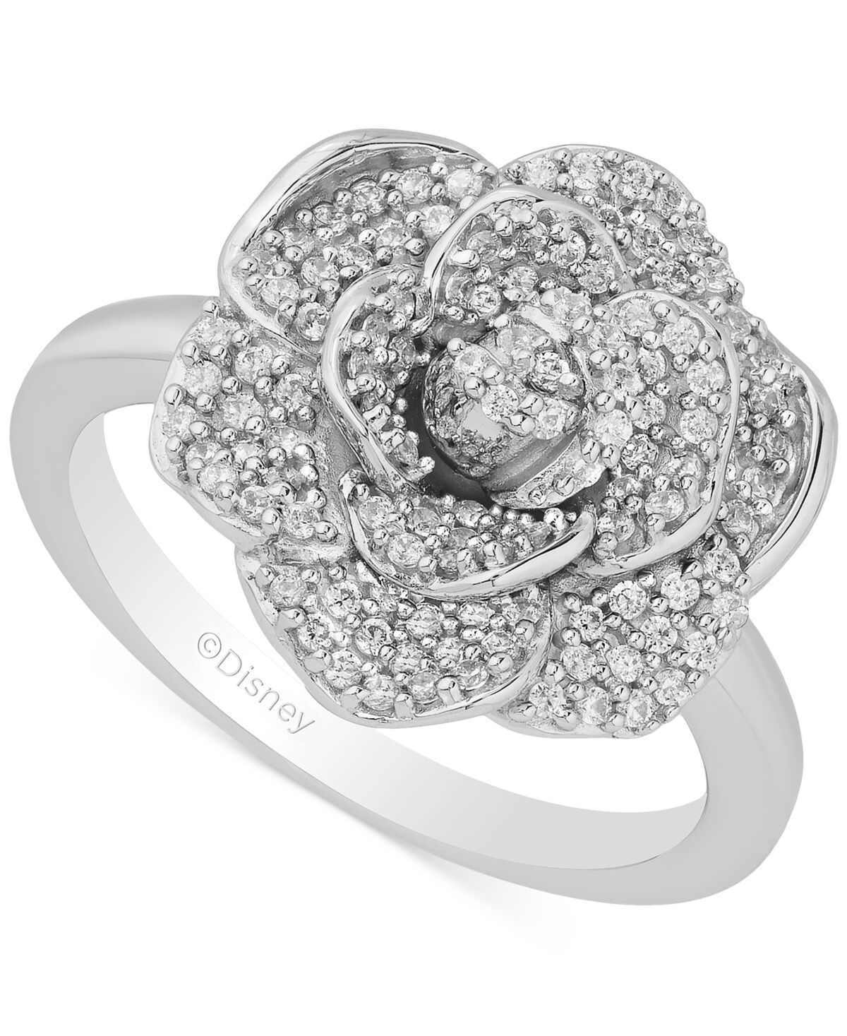 Disney Enchanted Disney Fine Jewelry Diamond Cinderella 70th Anniversary Gardenia Flower Ring (1/5 ct. t.w.) in 14k White Gold - White Gold