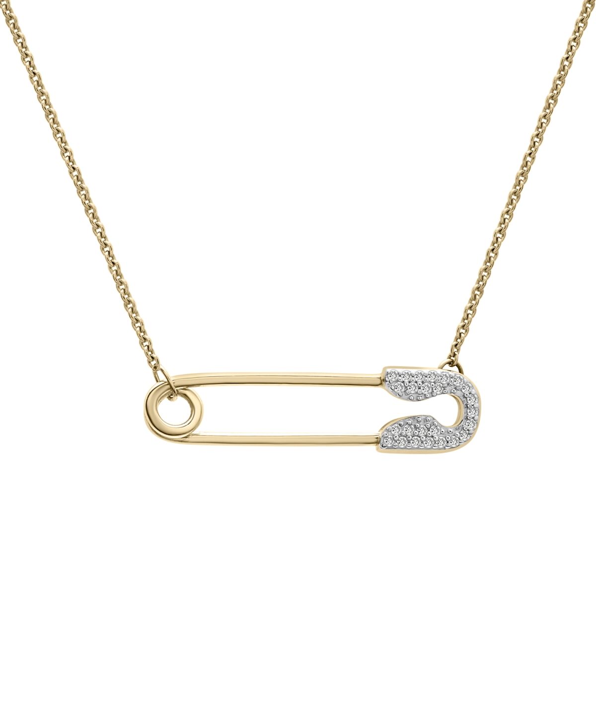 Wrapped Diamond Safety Pin Charm Collector Pendant Necklace (1/20 ct. t.w.) in 10k Gold, 17