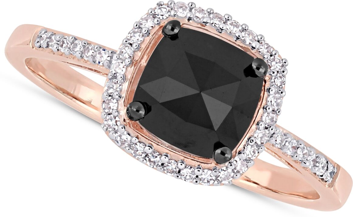 Macy's Black Diamond (7/8 ct. t.w.) & White Diamond (1/10 ct. t.w.) Cushion Halo Engagement Ring in 14k Rose Gold - Rose Gold