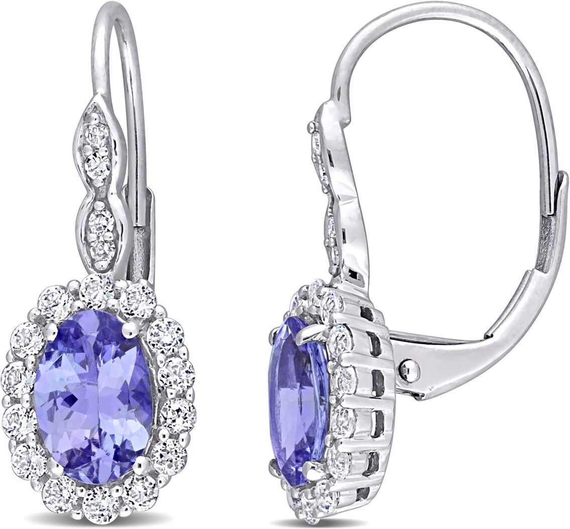 Macy's Tanzanite, Topaz and Diamond Accent Vintage-Like Halo Earrings in 14K White Gold - Tanzanite