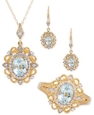 Macy's Aquamarine Diamond Filigree Jewelry Collection In 14k Gold