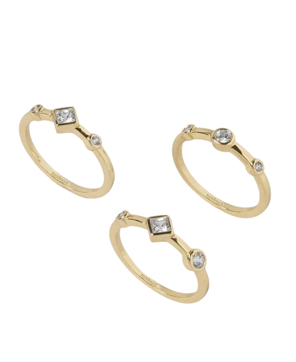 Bonheur Jewelry Bridgette Crystal Multi Bezel Stackable Rings Set 3 Pieces - Karat Micro Plated Gold Over Brass