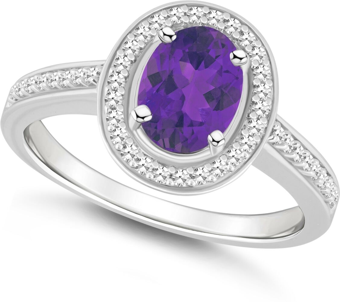 Macy's Amethyst (1-1/5 ct. t.w.) and Diamond (1/5 ct. t.w.) Halo Ring in Sterling Silver - Amethyst