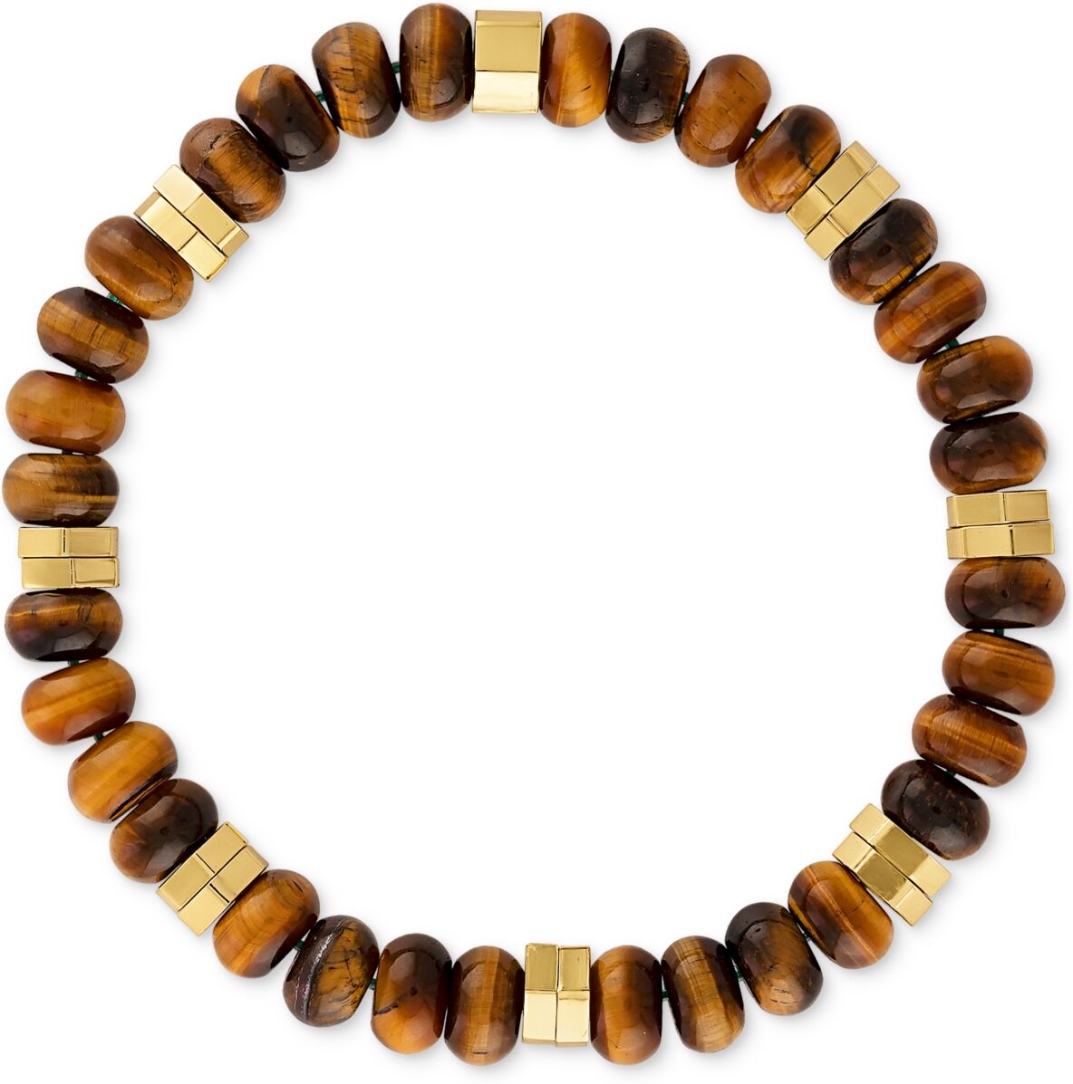 Esquire Men's Jewelry Tiger Eye Bead Stretch Bracelet in 14k Gold-Plated Sterling Silver, Created for Macy's - Brown