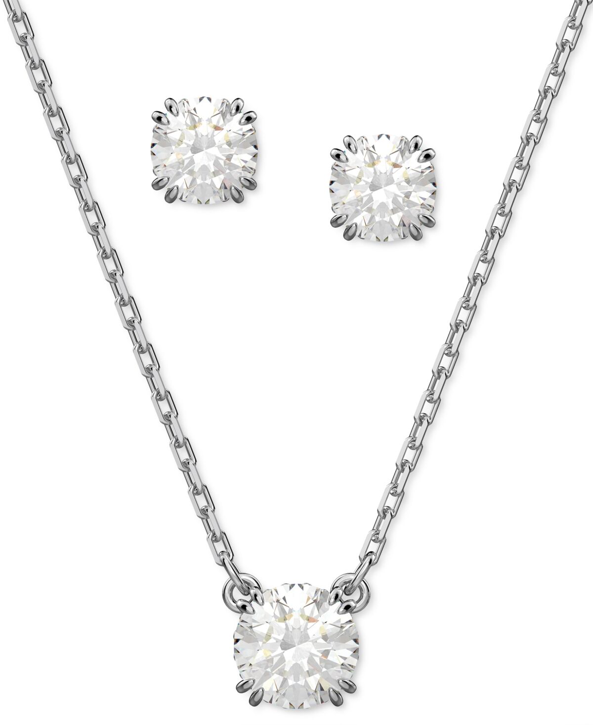Swarovski Silver-Tone 2-Pc. Set Crystal Earrings and Necklace, 14-7/8