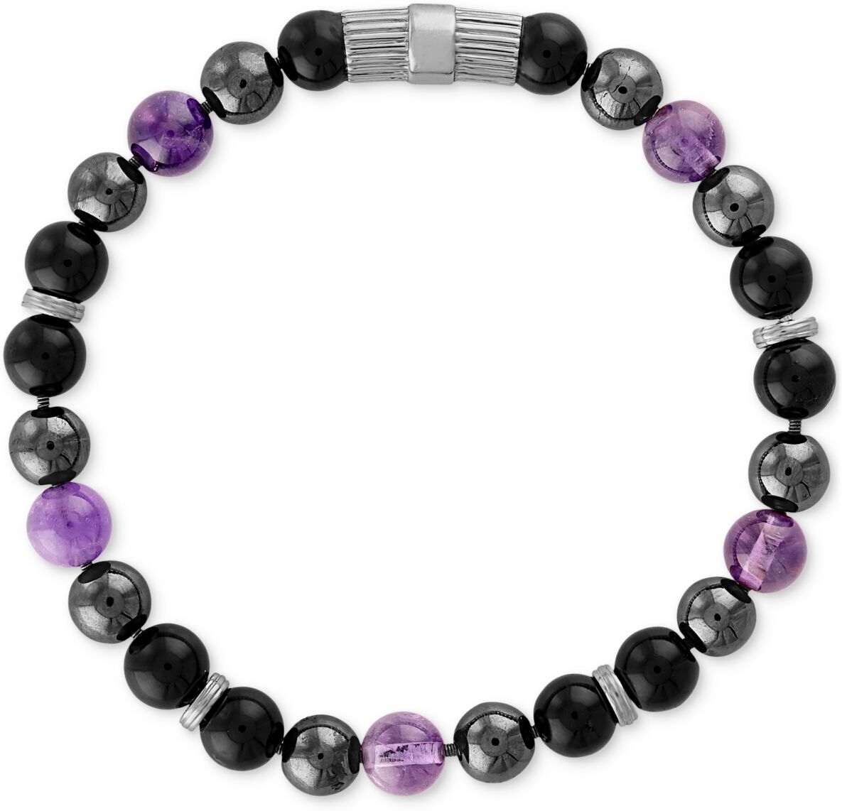 Esquire Men's Jewelry Multi-Stone Beaded Stretch Bracelet in Sterling Silver, Created for Macy's - Silver