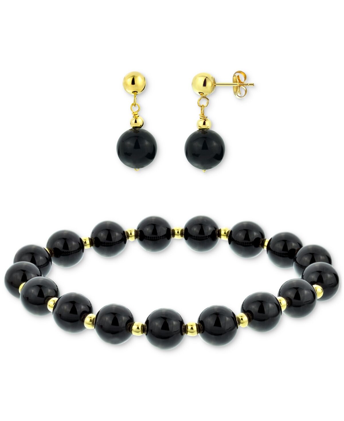 Macy's 2-Pc. Set Jade Bead Bracelet & Matching Drop Earrings in 14k Gold (Also in Onyx, Tiger Eye, Turquoise, Lapis Lazuli, & Rose Quartz) - Onyx