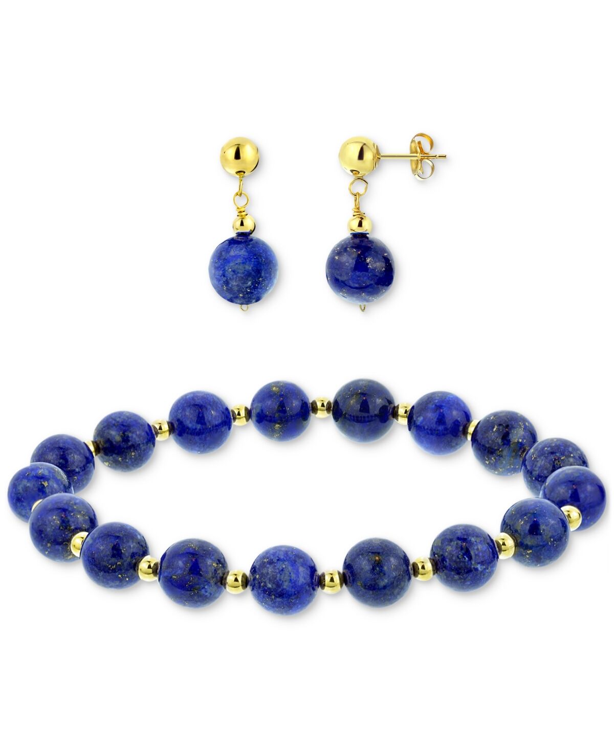 Macy's 2-Pc. Set Jade Bead Bracelet & Matching Drop Earrings in 14k Gold (Also in Onyx, Tiger Eye, Turquoise, Lapis Lazuli, & Rose Quartz) - Lapis