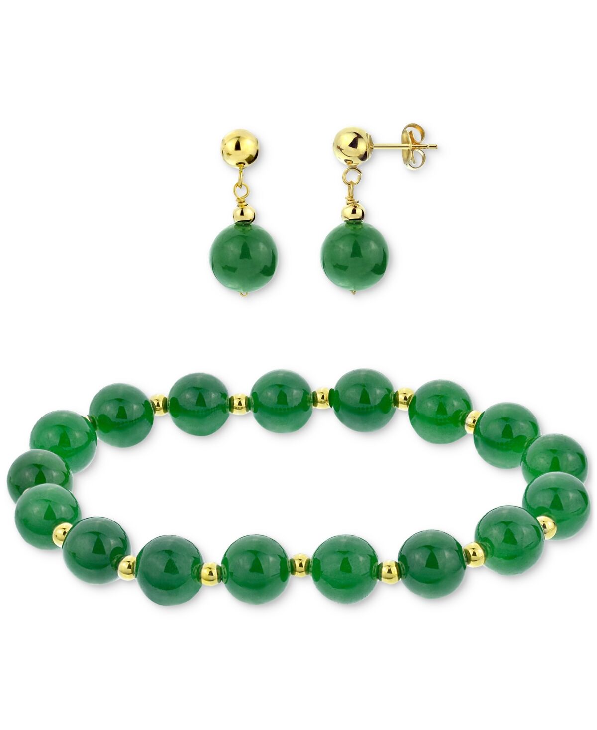 Macy's 2-Pc. Set Jade Bead Bracelet & Matching Drop Earrings in 14k Gold (Also in Onyx, Tiger Eye, Turquoise, Lapis Lazuli, & Rose Quartz) - Jade