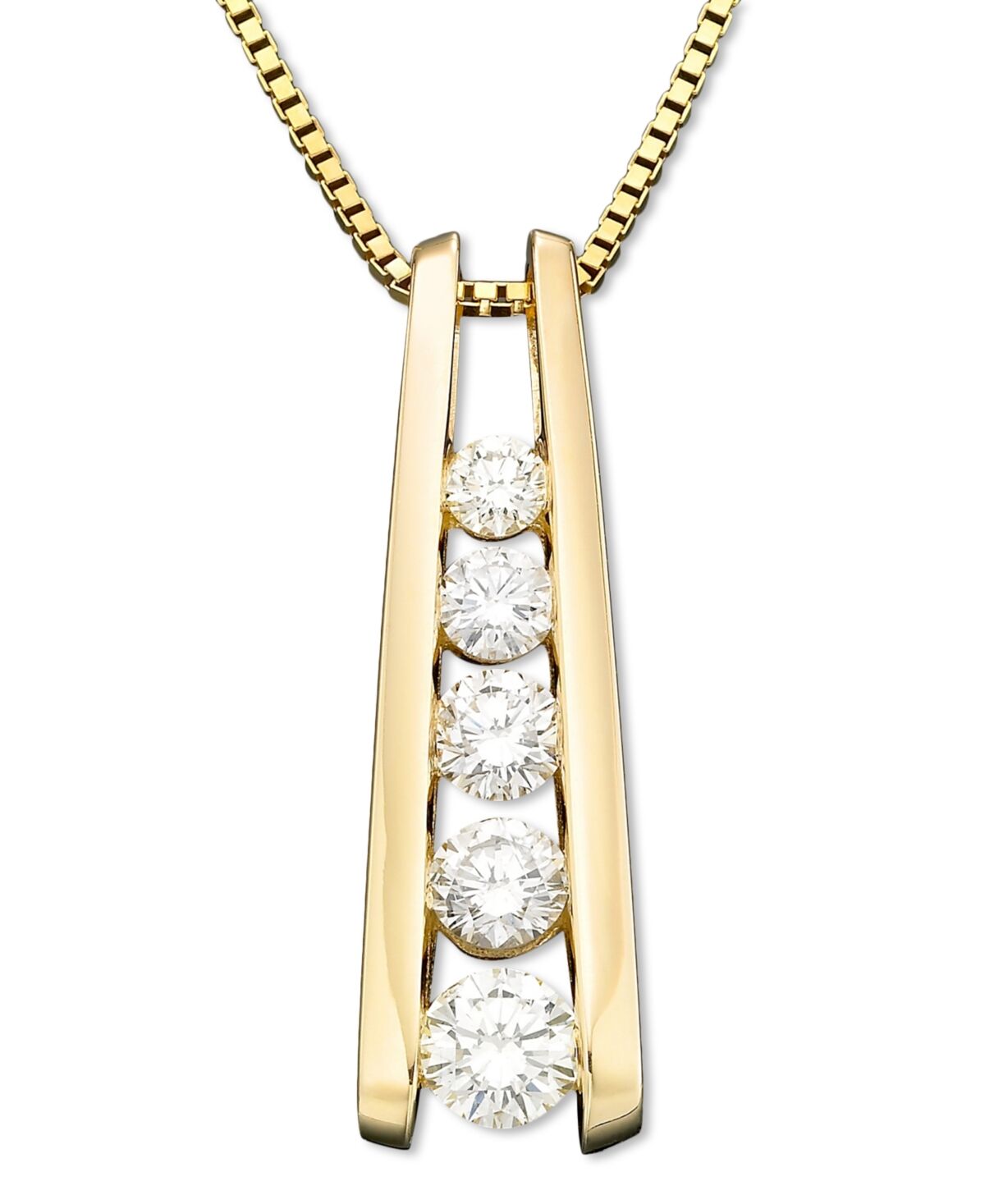 Macy's Five-Stone Diamond Journey Pendant Necklace in 14k Yellow or White Gold (1 ct. t.w.) - Yellow Gold