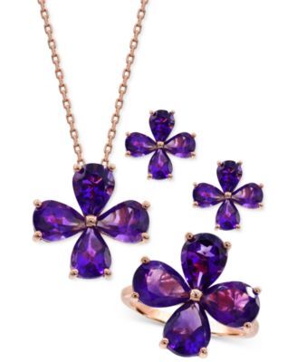 Macy's Amethyst Flower Jewelry Collection In 14k Rose Gold Plated Sterling Silver