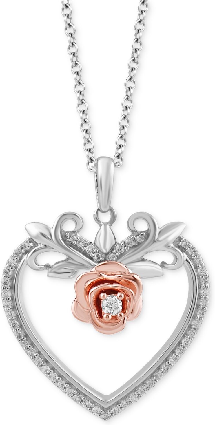 Disney Enchanted Disney Fine Jewelry Diamond Belle Rose & Heart Pendant Necklace (1/6 ct. t.w.) in Sterling Silver & 14K Rose Gold-Plate, 16