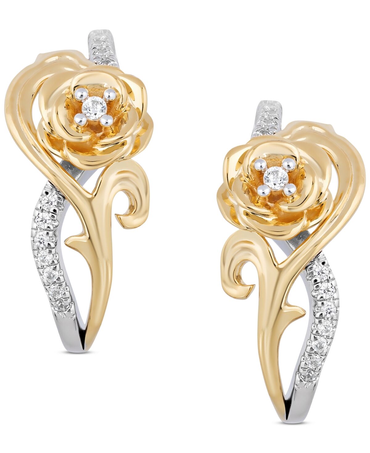Disney Enchanted Disney Fine Jewelry Diamond Belle Rose Drop Earrings (1/10 ct. t.w.) in Sterling Silver & 10k Gold - Two-Tone